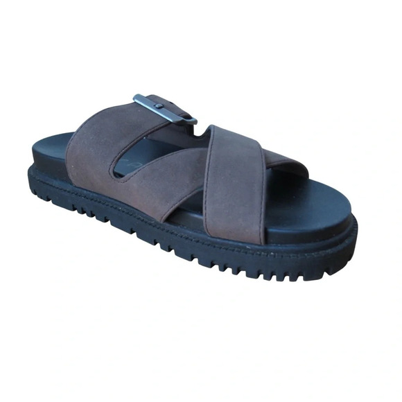 Unisa Womens Brown Buckle Sandals Size 5.5 Strappy Flat Slip On Shoes Outdoor - Picture 4 of 10